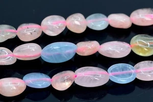 6-8MM Rainbow Beryl Morganite Aquamarine Pebble Nugget AAA Genuine Natural Beads - Picture 1 of 6