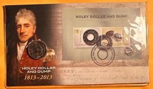 2013 Australia PNC Holey Dollar And Dump 1813-2013 & UNC $1 Coin & Stamp - Picture 1 of 2