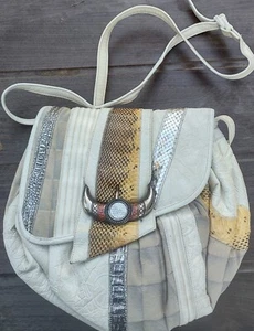 VINTAGE 80’S SHARIF BEIGE/BROWN SNAKE SKIN SHOULDER/CROSSBODY HANDBAG - Picture 1 of 7