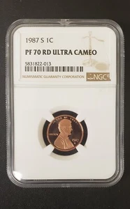 1987-S Lincoln Cent NGC PF70 RD ULTRA CAMEO, TOP POP, Only 165 In This Grade - Picture 1 of 2