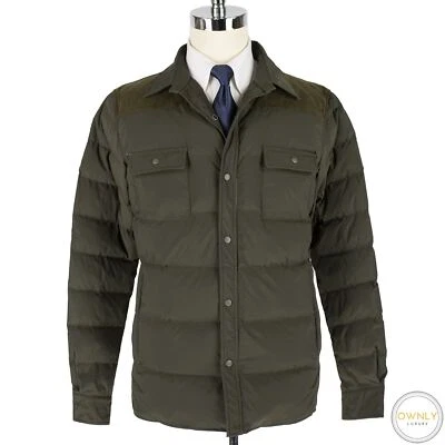 Aspesi Clint Green Polyester Suede Shoulders Down Filled Padded Shirt Jacket XL - Image 1 of 4