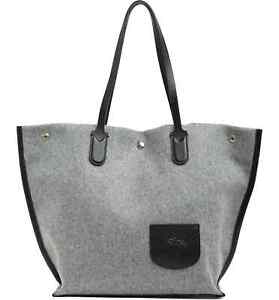 Longchamp Roseau Essential Large Wool Open Tote Bag Shopper ~NEW~ Grey
