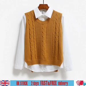 Women Knit Vest Jumper Pullover Student Sleeveless Sweater Tops Knitwear Casual - Picture 1 of 16