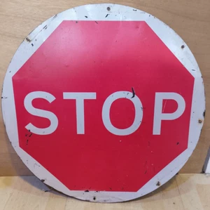 VINTAGE HANDHELD LOLLIPOP STYLE STOP/GO ROAD CROSSING SIGN GARAGE MAN CAVE Pub - Picture 1 of 11