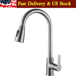 Kitchen Sink Faucet Brushed Nickel Single Handle Swivel Pull Down Sprayer Mixer - Picture 1 of 9