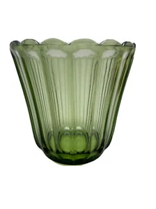 Vtg Green Planter with Scalloped Edge 5 3/8” Tall 5 1/2” Diameter - Picture 1 of 9