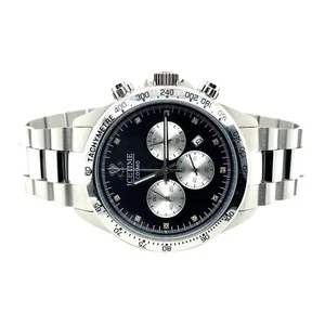 IceTime Cosmo 41mm Men White Gold Steel Watch Black Dial Iced 0.10ct Diamonds - Picture 1 of 5