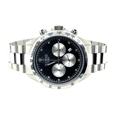 IceTime Cosmo 41mm Men White Gold Steel Watch Black Dial Iced 0.10ct Diamonds - Image 1 of 4