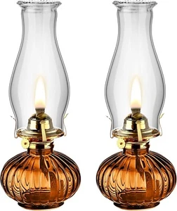 Vintage Large Lantern 2 Set Chamber Oil Lamp, Indoor Kerosene Hurricane Glass, A - Picture 1 of 7