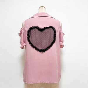 Ank Rouge Off Shoulder Heart Blouse Pink US/XS-S Lolita Kawaii Jiraikei Japan - Picture 1 of 11
