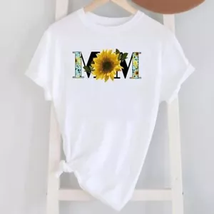 Lovely Sunflower MOM Logo Printed Round Neck Short-Sleeve T-Shirt Gift Size L - Picture 1 of 1