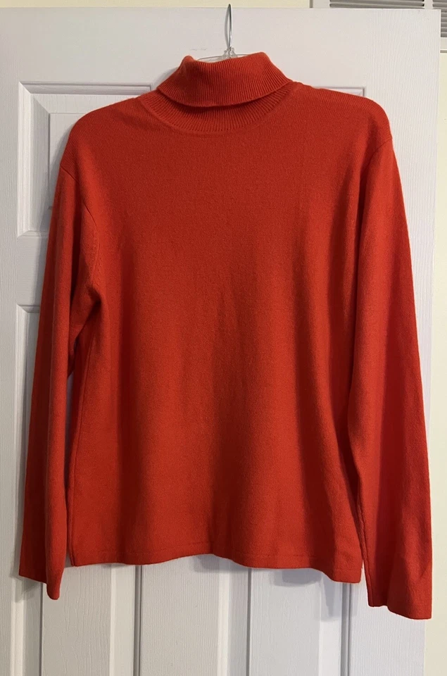 Suéter Valerie Stevens 100% Cachemira Dos Capas Cuello Alto Naranja Talla Grande Foto 1 de 4