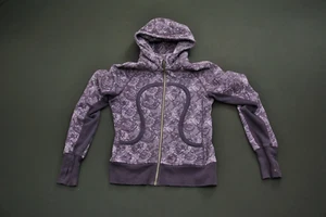 Lululemon Jacket Women's 8 Medium M Scuba Hoodie Purple Roses Flowers 423CL - Picture 1 of 5