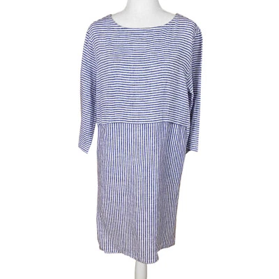 Vestido Isaac Mizrahi tamanho M listra branca azul 100% linho bolsos manga 3/4 - Imagem 1 de 4