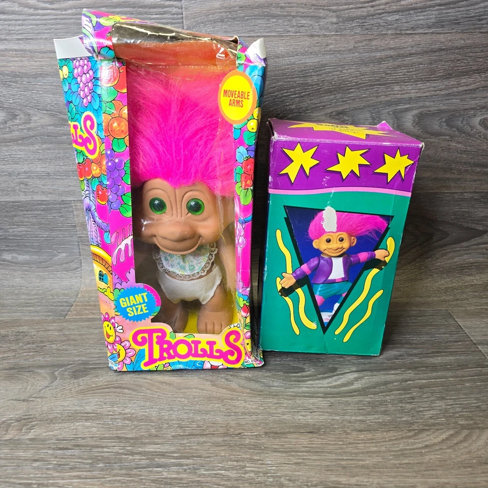 Vintage Troll Dolls Tot of 2 Giant Size Turn and Twist Skateboarding Troll - Image 1 of 4