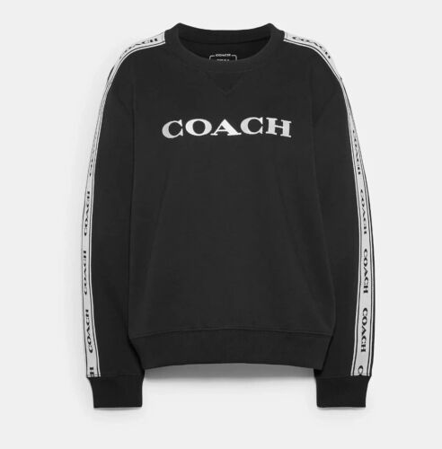 Coach Women Black/White Tapped Sleeve Essential Crewneck Sweatshirt (C8785) S/M/