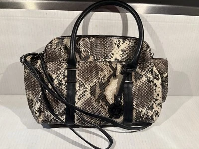 London Fog Purse Faux Snake Skin DoubleHandle and Shoulder Strap Pockets Logo - Image 1 of 4