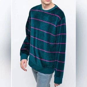 Felpa girocollo Stussy in velluto a righe rosa acqua piccola - Foto 1 di 7