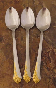 Oneida Golden Damask Rose Cube Set 3 Teaspoons Spoons Stainless Flatware Lot S - Picture 1 of 4