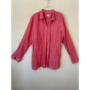 J. Jill Love Linen Pink Salmon Button-Up Tunic Shirt Size L Long Sleeve - Picture 1 of 7