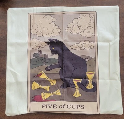 Victorian Trading Tarot Cats Black Cat Five of Cups Pillow Cover 17x17 40D - Image 1 of 2