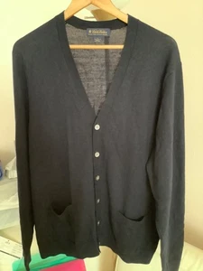 Cárdigan Brooks Brothers 100 % lana merino italiana extra fina azul marino GRANDE - Imagen 1 de 8