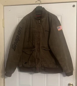 Vintage Snap-On Herren XL braun gefüttert Canvas Bomber Stil Jacke verblasst abgenutzt SCHÖN - Bild 1 von 19