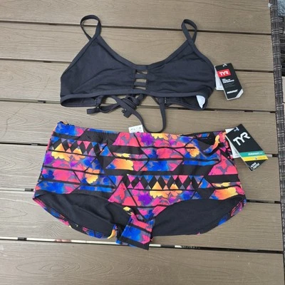 TYR Mujer Sólido Pacífico Tieback Top con Santa Rosa Boyshorts Multi Set XL NUEVO  Foto 1 de 4