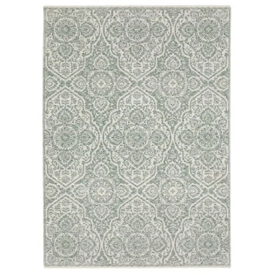 东方织工回声区域地毯 ECH02 休闲绿色奖章几何图案 — 第 1/3 张图片