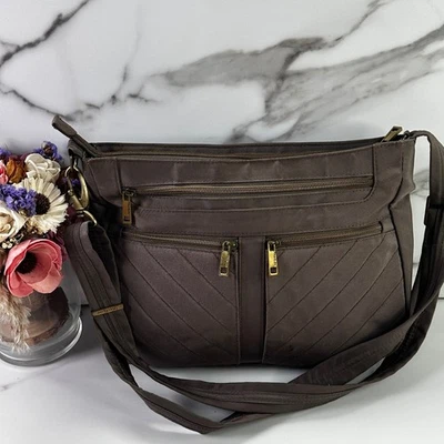 Travelon Quilted Anti-Theft Crossbody Bag Tan Brown Adjustable Strap Pockets - Image 1 of 4