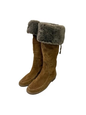 Woman’s Suede Leather Tan Jack Rogers Tall Moccasin Boots Faux Fur 9.5 M - Image 1 of 4