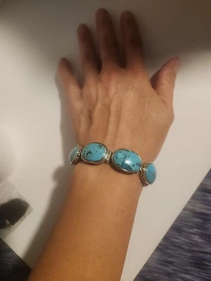  Pulsera Gruesa de Plata de Ley 925 Compuesta Turquesa Palanca 42.3gr Foto 1 de 4