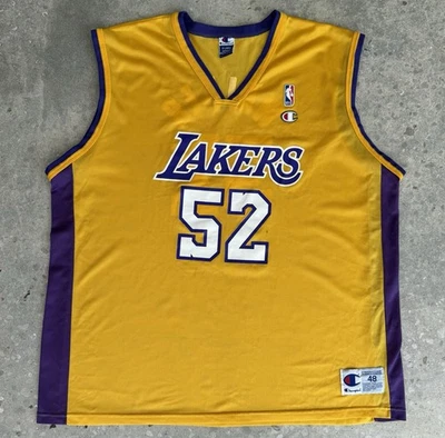 VINTAGE SAMAKI WALKER JERSEY LOS ANGELES LAKERS 2001 CHAMPION 48 XL YELLOW KOBE - Image 1 of 4