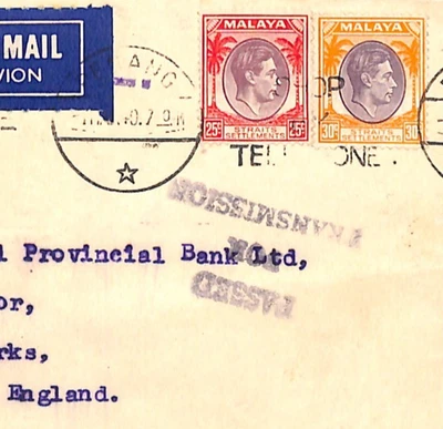 Cubierta Malaya STRAITS PENANG WW2 1940 *TRANSMISIÓN PASADA* CENSOR Air Berks WM17 Foto 1 de 4