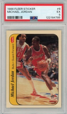 Fleer Basketball #8 1986 Michael Jordan RC pegatina PSA 5 EX HOF Bulls novato Foto 1 de 2