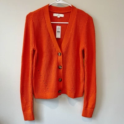 Cardigã suéter laranja feminino pequeno novo com etiquetas loft malha botão para cima - Imagem 1 de 4