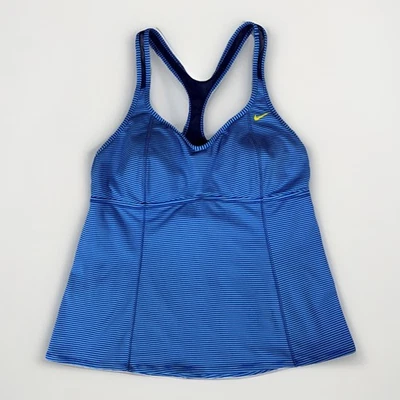 Nike Tankini Top Womens XL Blue Striped Stretch Padded V Neck Racerback Swimwear - Image 1 of 4