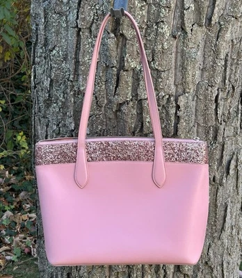 Kate Spade New York Flash Glitter Tote Shoulder Bag - Light Pink - Full Zipper - Image 1 of 4