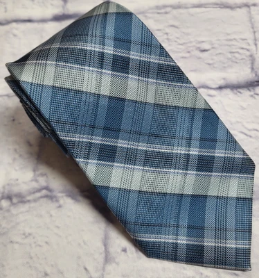 Corbata de seda ajustada Calvin Klein azul gris negro rayas a cuadros para hombre 57 x 3 Foto 1 de 4