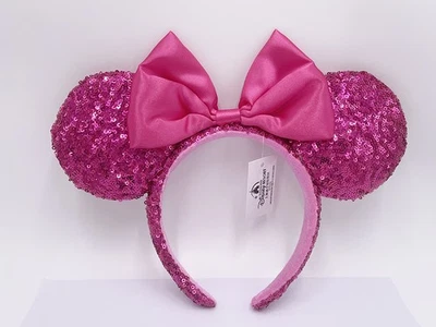 2025 Minnie Ears Disney Mickey Mouse Orchid Magenta Hot Pink Bow Headband Sequin - Image 1 of 2