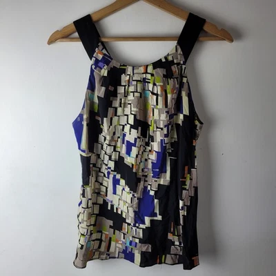 Coast Women Size 12 Black Colour Geometric 100% Silk Blouse Casual Smart - Image 1 of 4