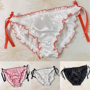 Women Soft Satin G-String Panties Lingerie Soft Ruffle Briefs Knickers Underwear - Picture 1 of 14