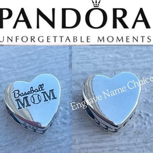 Authentic Pandora ⚾️ Baseball Mom Signet Heart Charm ~ Customization Engraving - Picture 1 of 6