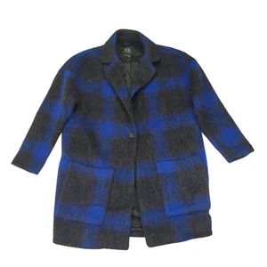 Armani Exchange AX Coat Women's XS Oversized Blue Black Plaid Wool Blend Jacket - Picture 1 of 9