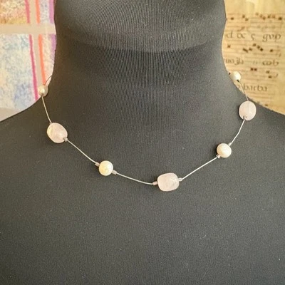 Collar de cuarzo rosa con perlas de plata de ley Silpada 16" Foto 1 de 4