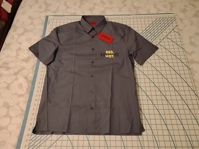 MENS MEDIUM HUGO BOSS GRAY RED HOT SS BUTTON UP SHIRT - NWT - Image 1 of 3