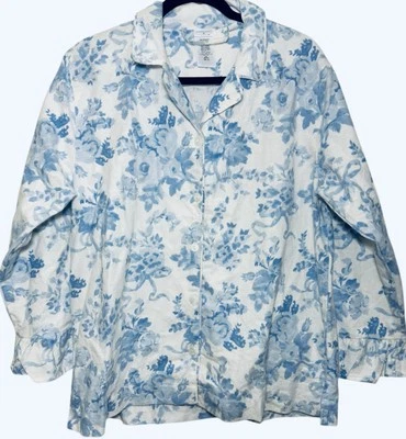 Pottery Barn Teen Love Shack Fancy Top Garden Damask BLUE Flannel Pajama SMALL - Image 1 of 4