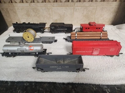 American Flyer S Gauge 302AC Steam Locomotive & Tender Plus 6 Freight Cars  - Image 1 of 4