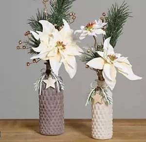 PUR FLEUR 2 Premium Sträuße Poinsettia & Kiefer Glasvasen farbig Höhe 40cm &... - Bild 1 von 1