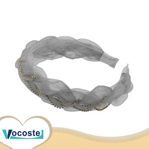 Piece of 1 Mesh Rhinestone Chain Padded Headband for Women Gray 1.1" Wide - Picture 1 of 8